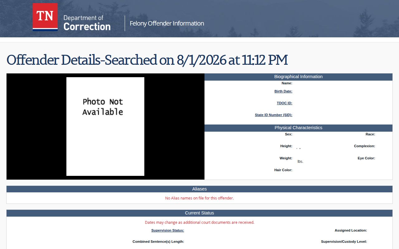 Franklin County projected release date fields in Tennessee FOIL