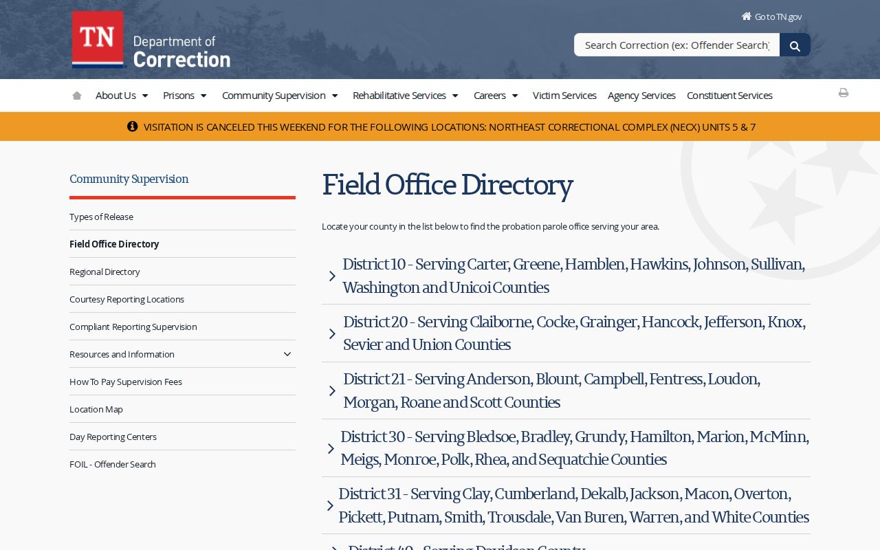 Franklin County parole and probation District 50 office directory