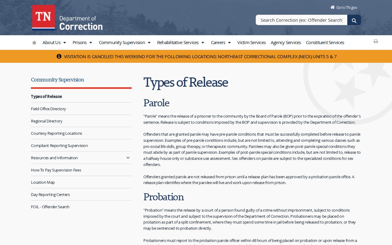 Franklin County projected release date and Tennessee release types